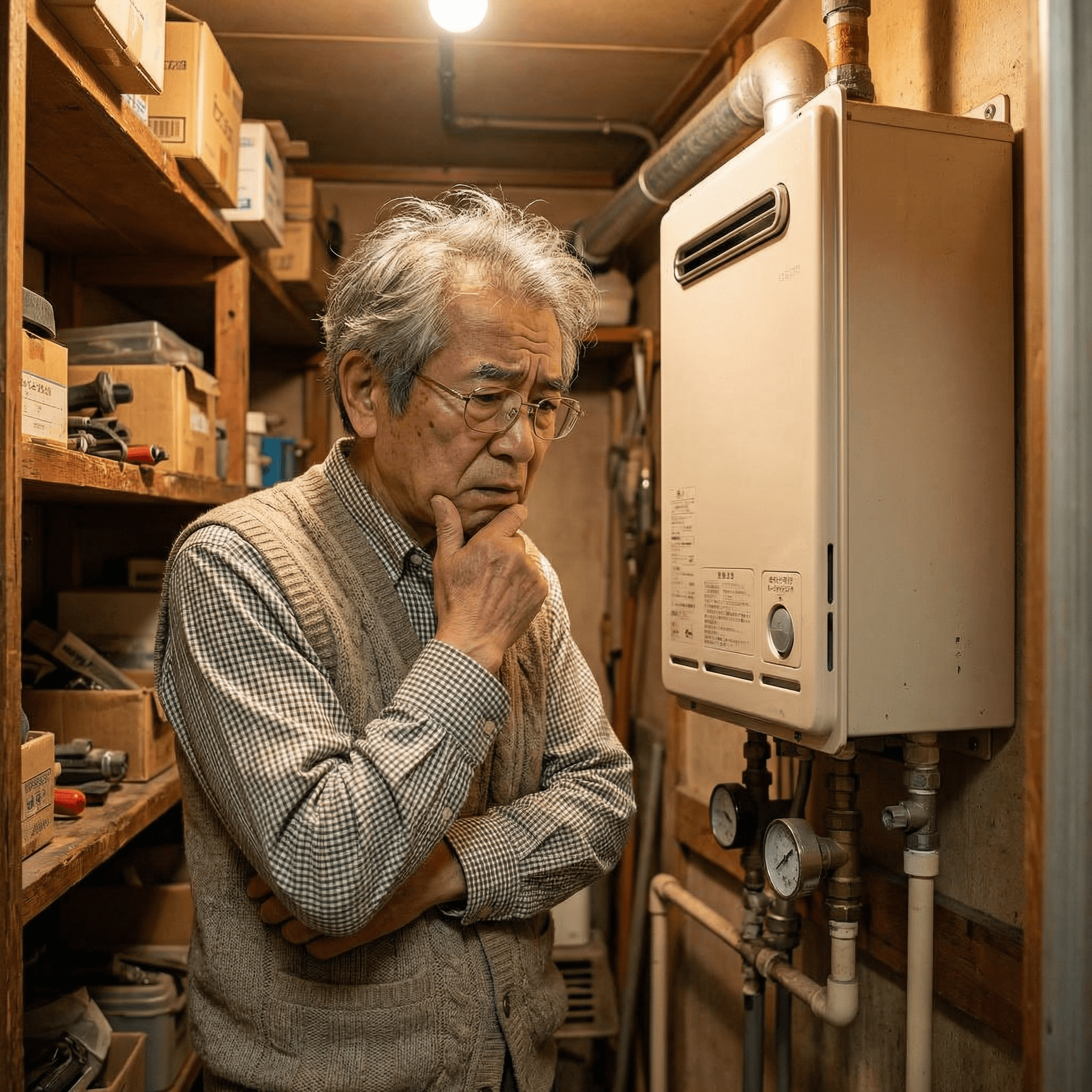 お湯が出ない:給湯器の前で困る高齢者