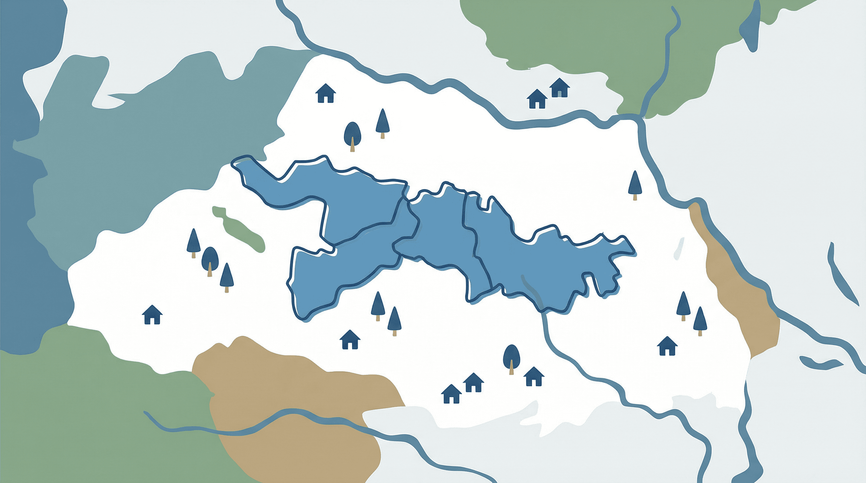 埼玉県の白地図。対応エリア(鳩山町、坂戸市、東松山市、比企郡、川越市など)を色付けしたイラスト