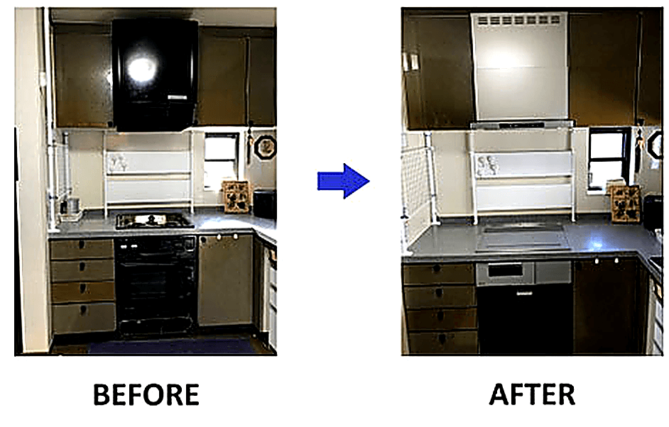 ガスコンベクションセット・レンジフード交換の施工事例(工事前・工事後)