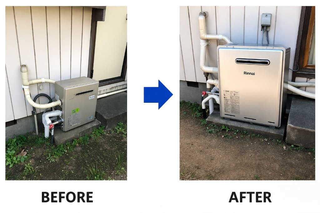 給湯器交換の施工事例(工事前・工事後)